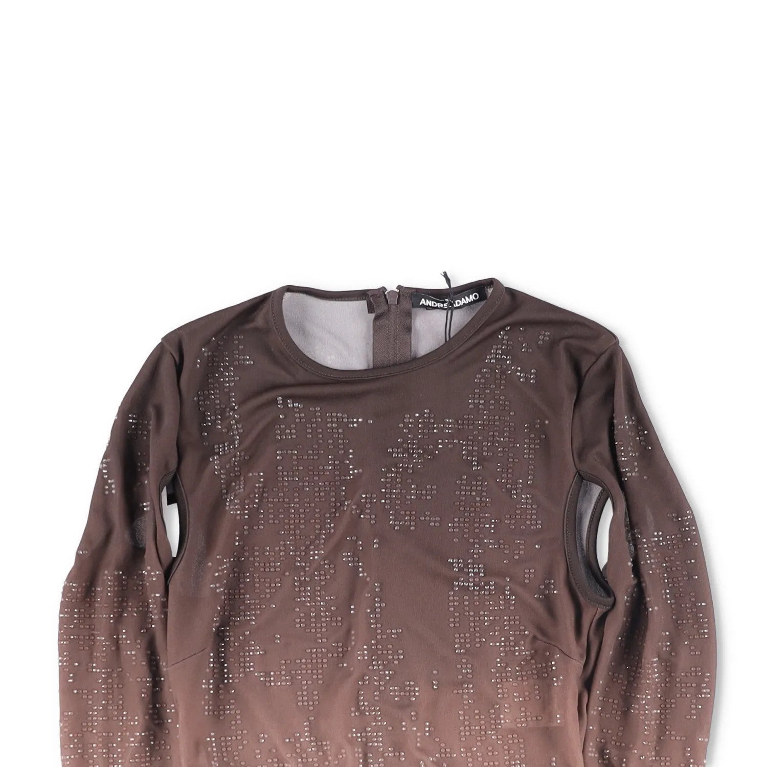 ANDREADAMO Womens Destroyed Jumper Strass Jersey Crop Top Brown Knit XS RRP 570 — View 2