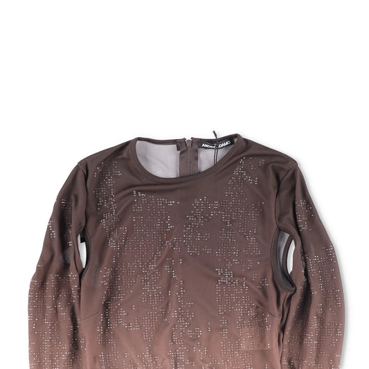 ANDREADAMO Womens Destroyed Jumper Strass Jersey Crop Top Brown Knit XS RRP 570 — View 2