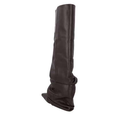 ATTICO Womens Juno Knee High Boots Leather Point Toe Stiletto Brown UK 7 RRP1466 — View 5