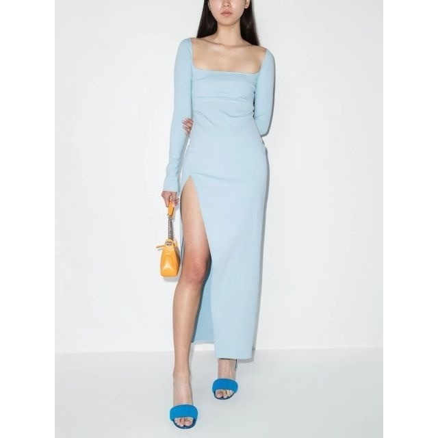THE ATTICO Light Blue Maxi Dress Slit Blue Lawrence Size 40 RRP850 — View 3