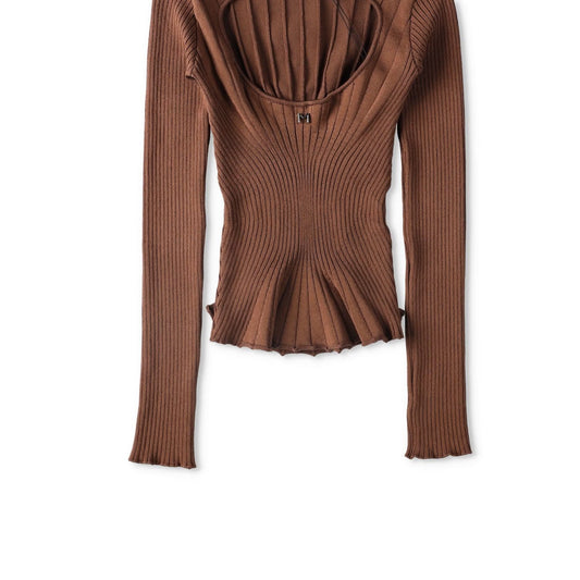 MUGLER Womens Top T-Shirt Low Neck Cropped Long Sleeve Brown Size S RRP 60 — View 2