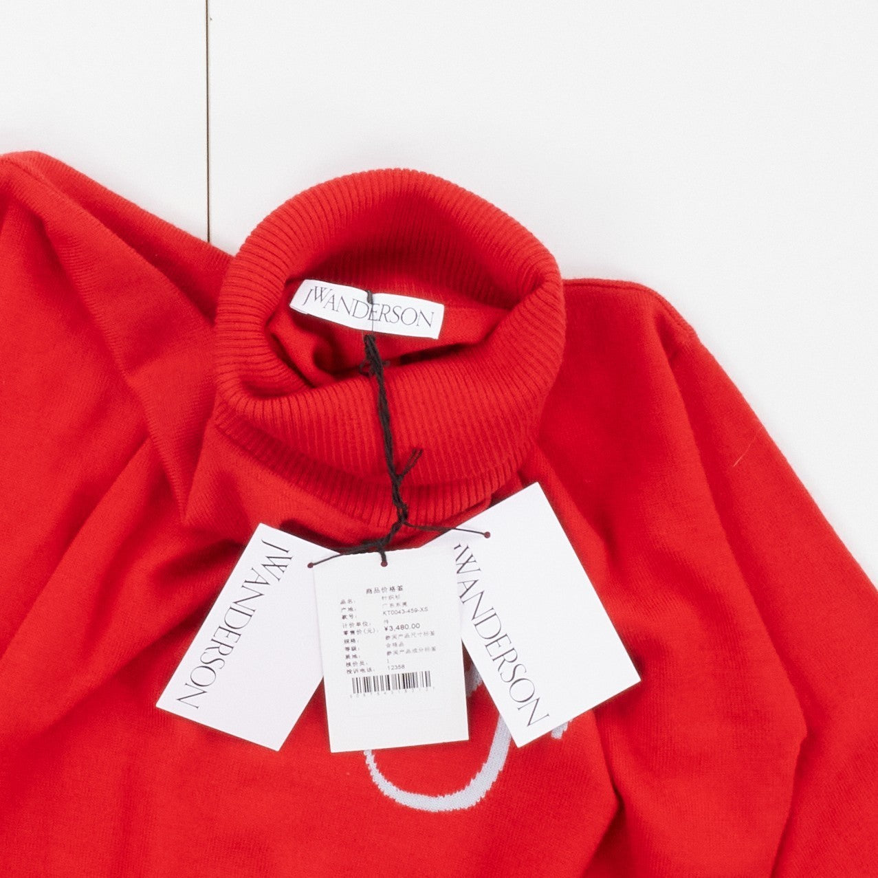 JW ANDERSON Anchor Logo Funnel Neck Jumper Unisex Knitwear Red Wool S RRP 355 — View 5