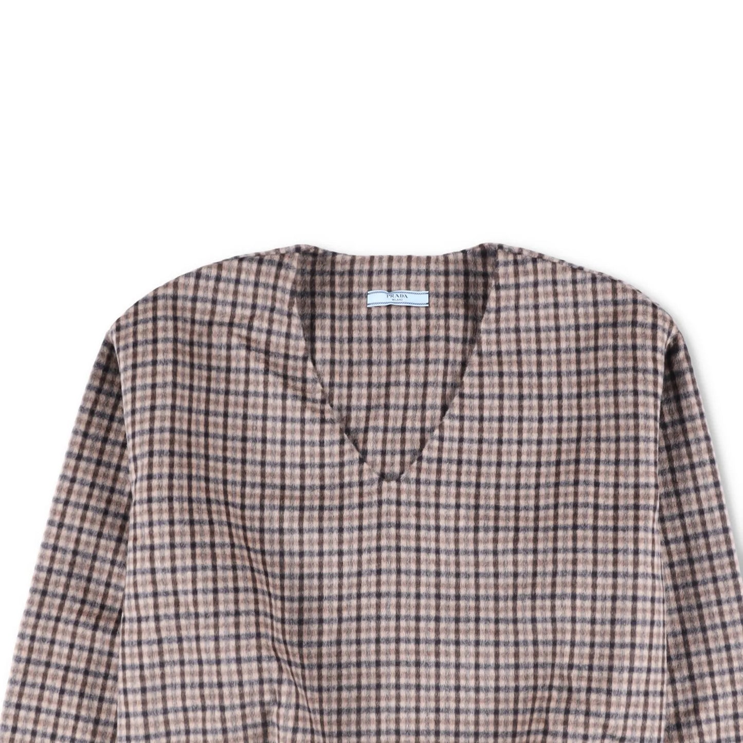 PRADA Womens Blouse V-Neck Long Sleece Check Pattern Brown Size 44 RRP 2830 — View 2