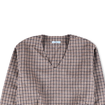 PRADA Womens Blouse V-Neck Long Sleece Check Pattern Brown Size 44 RRP 2830 — View 2