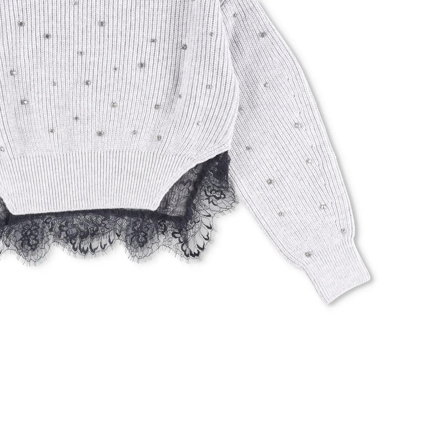 SELF PORTRAIT Womens Sweater Jewel Accents Grey Wool Shoulder Slit Size M RRP400 — View 4