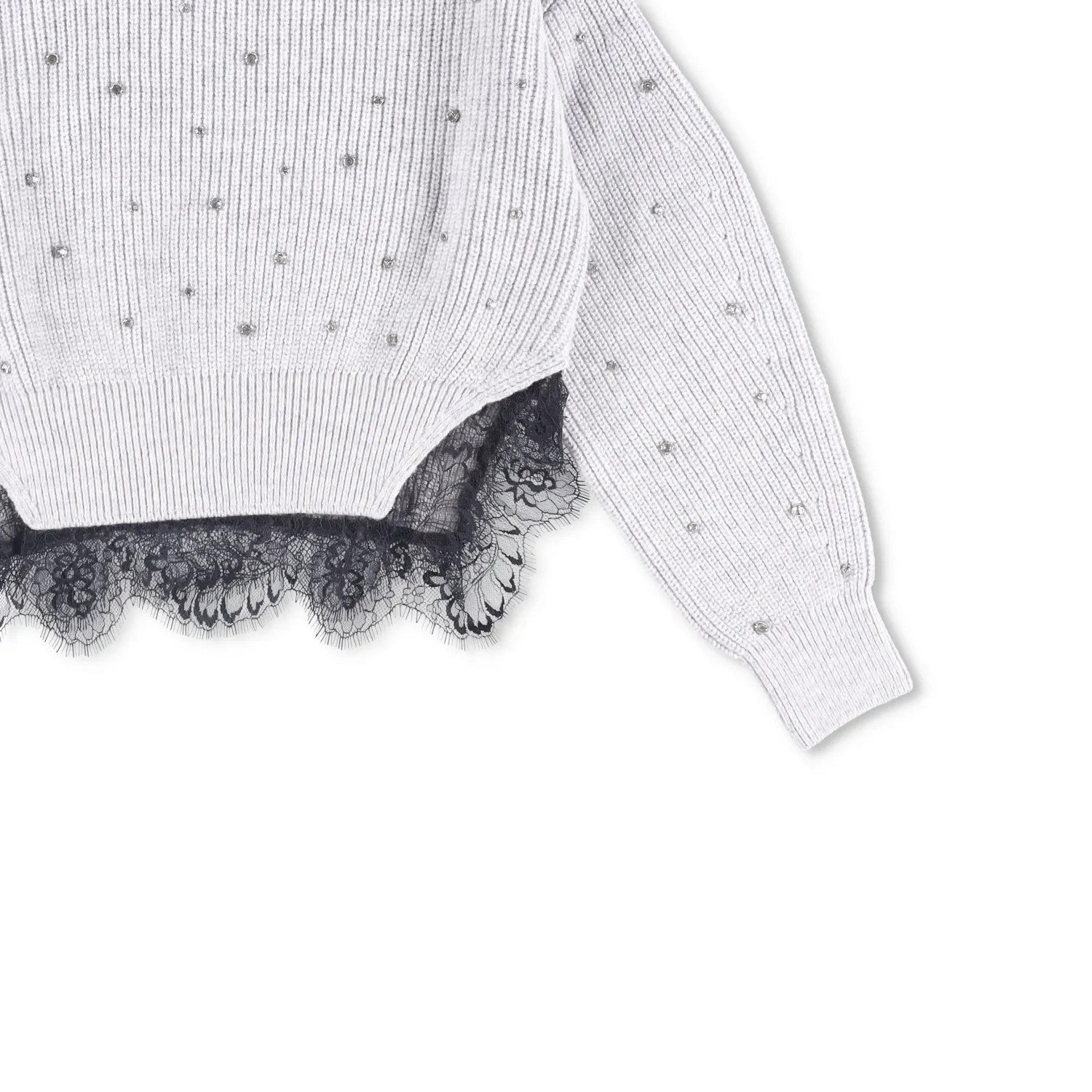 SELF PORTRAIT Womens Sweater Jewel Accents Grey Wool Shoulder Slit Size M RRP400 — View 4