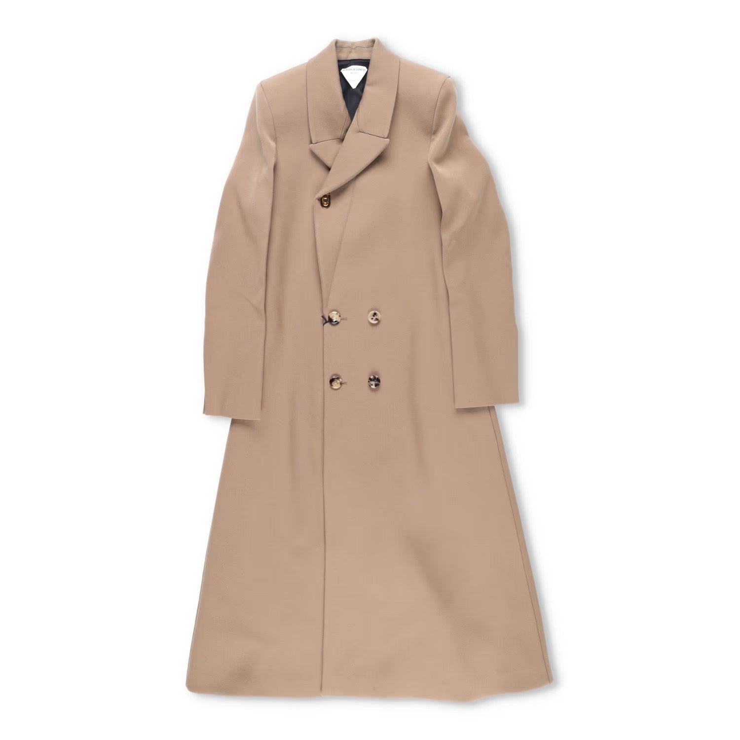 BOTTEGA VENETA Womens Long Beige Wool Coat Double Breasted Size 38 RRP 3500