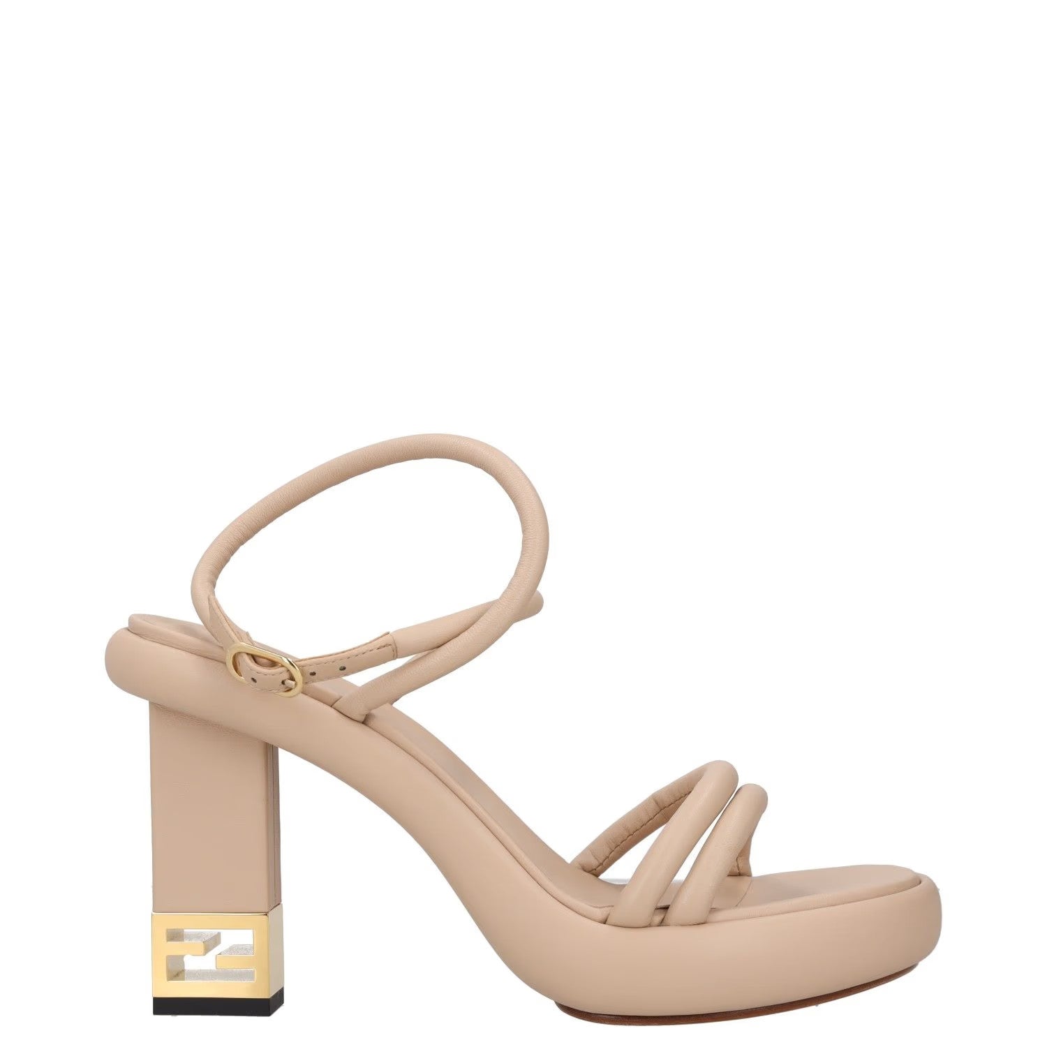 FENDI Womens XX Leather Platform Heel Strappy Sandal High Heel Brown UK6 RRP 895