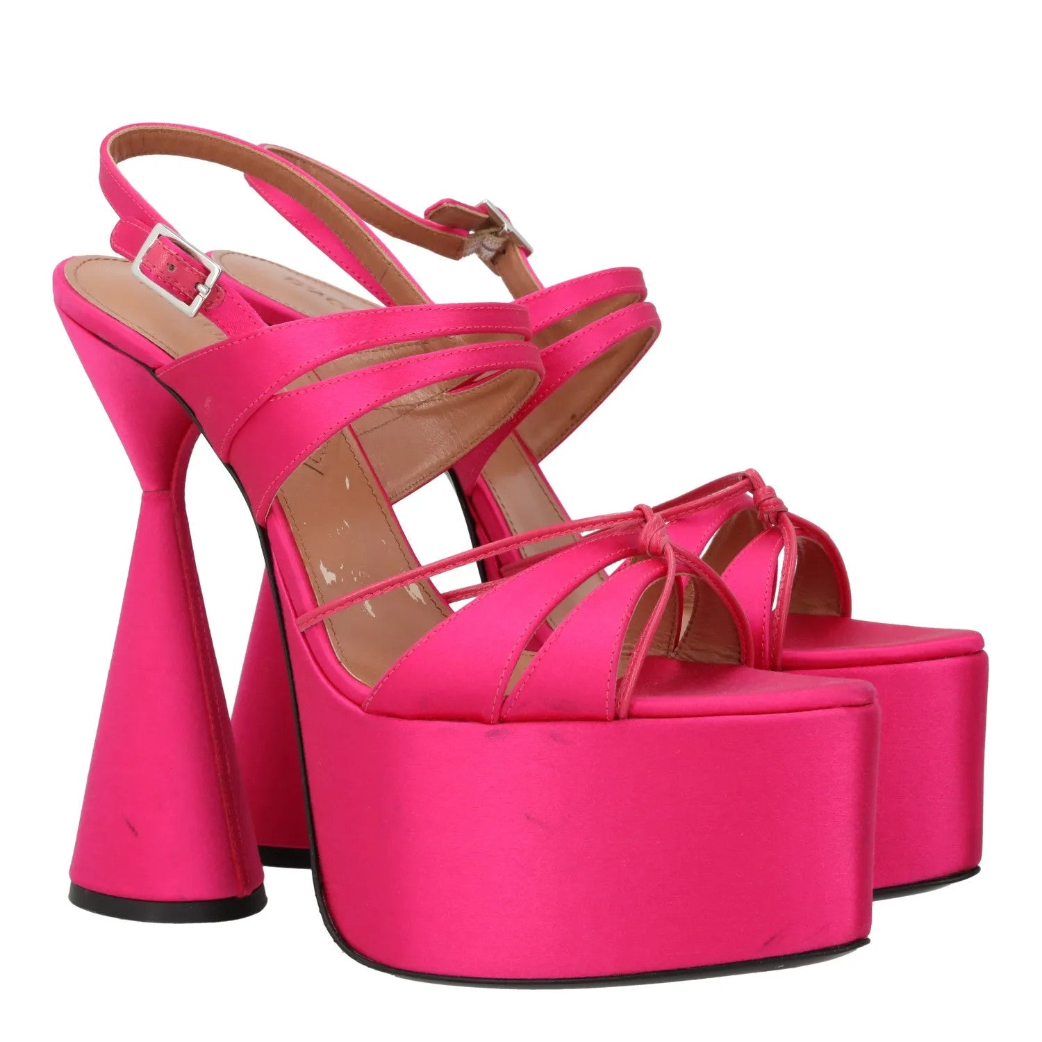 DACCORI Womens Strappy Platform Slingback Sandal Satin Pink EU 38.5 RRP 795 — View 9