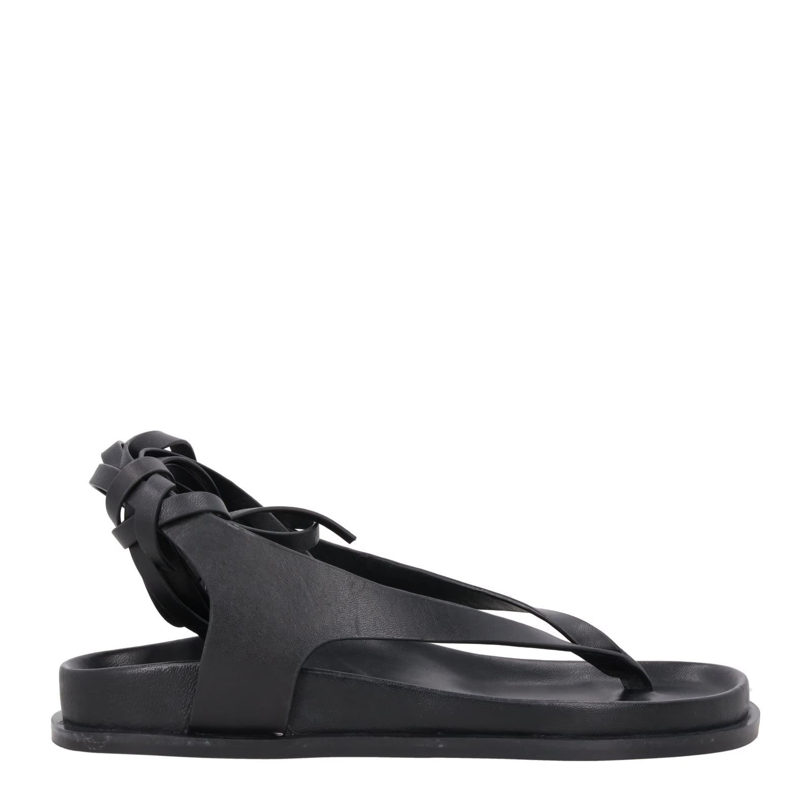 AEMERY Womens Shel Flat Thong Sandal Leather Black Ankle Tie Comfort UK 4 RRP157