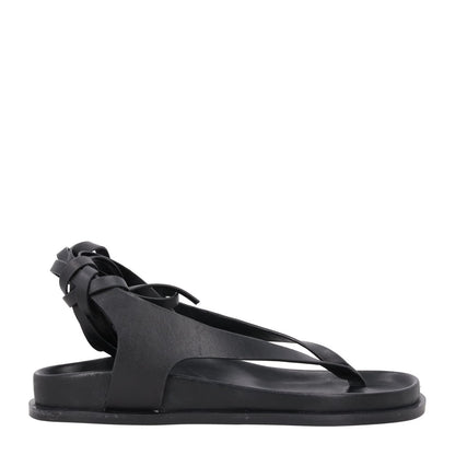 AEMERY Womens Shel Flat Thong Sandal Leather Black Ankle Tie Comfort UK 4 RRP157