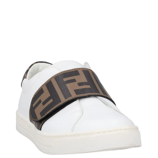FENDI Boys Trainer White Leather Low Top Lace Up Beige Logo UK 12.5 RRP 175 — View 2