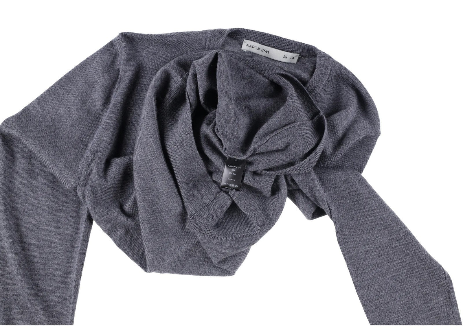 AARON ESH Mens Ruched Neck Crewneck Jumper Grey Long Sleeve Size 24 RRP 260 — View 8