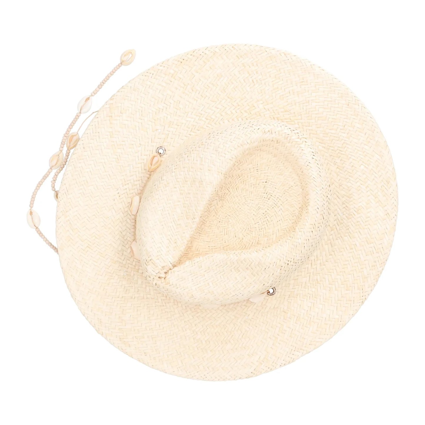 LACK OF COLOUR Womens Seashells Straw Fedora Hat Beaded Neutral Size S RRP 155 — View 7