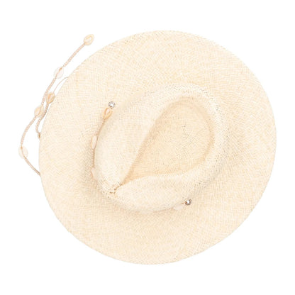 LACK OF COLOUR Womens Seashells Straw Fedora Hat Beaded Neutral Size S RRP 155 — View 7