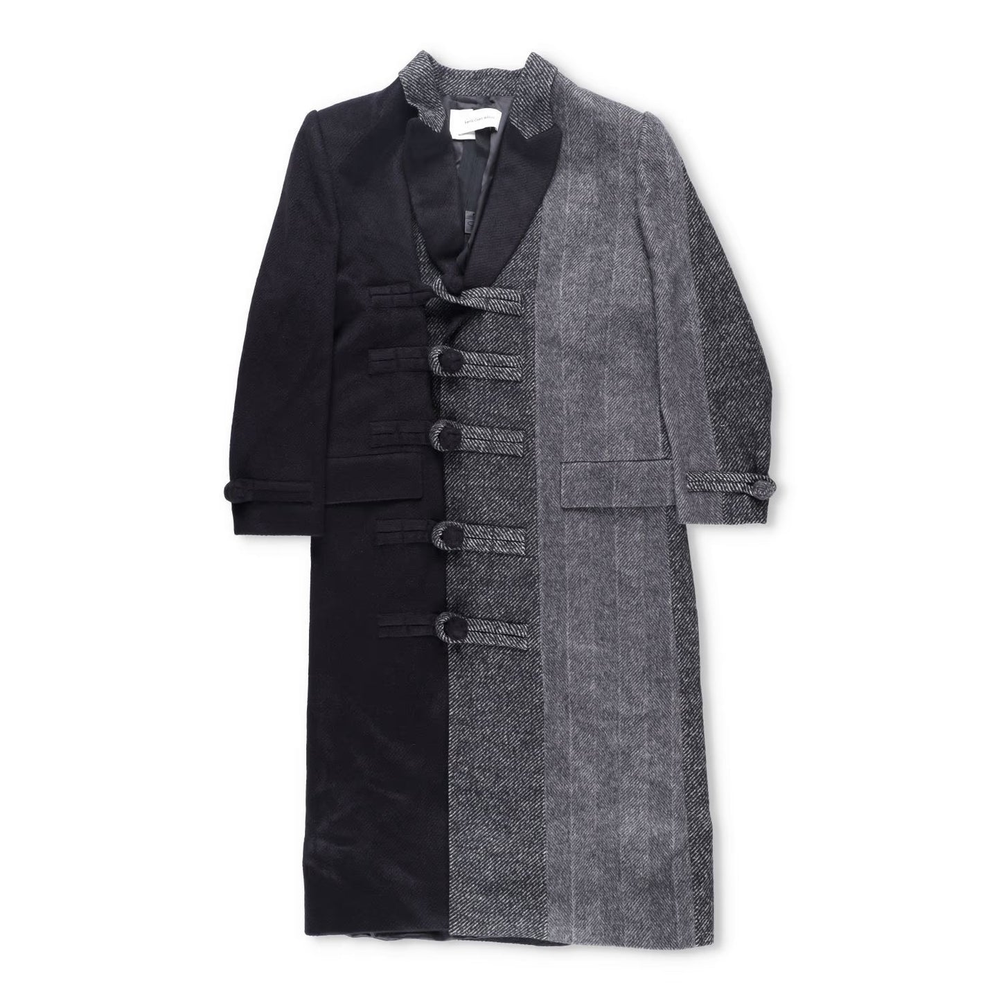 FENG CHEN WANG Mens Multi Flannel Stripe Overcoat Black Grey Size XL RRP 1275 — View 2