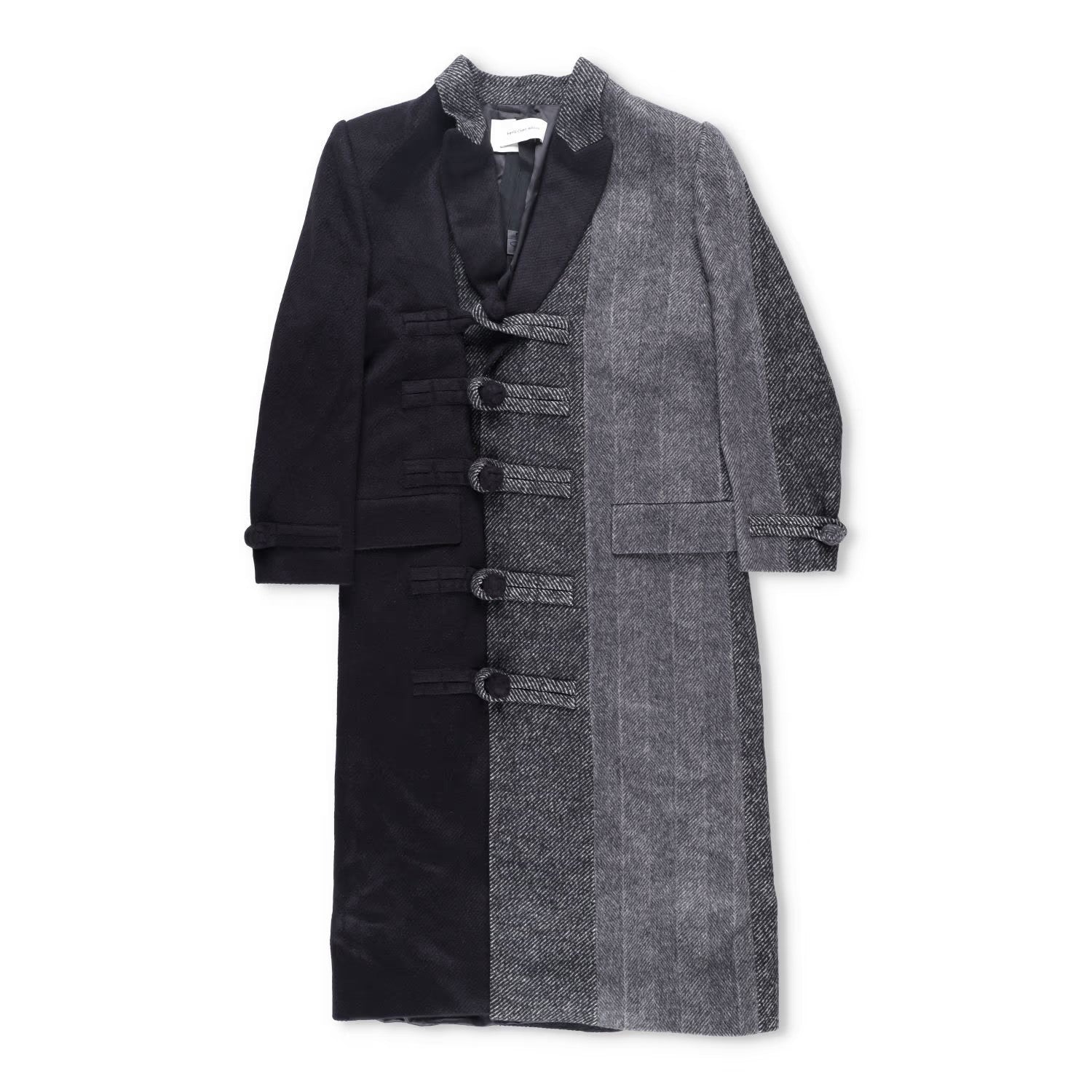 FENG CHEN WANG Mens Multi Flannel Stripe Overcoat Black Grey Size XL RRP 1275 — View 2