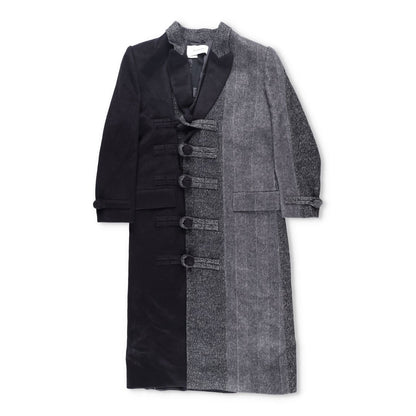 FENG CHEN WANG Mens Multi Flannel Stripe Overcoat Black Grey Size XL RRP 1275 — View 2