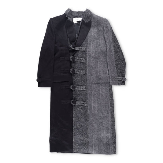 FENG CHEN WANG Mens Multi Flannel Stripe Overcoat Black Grey Size XL RRP 1275 — View 2