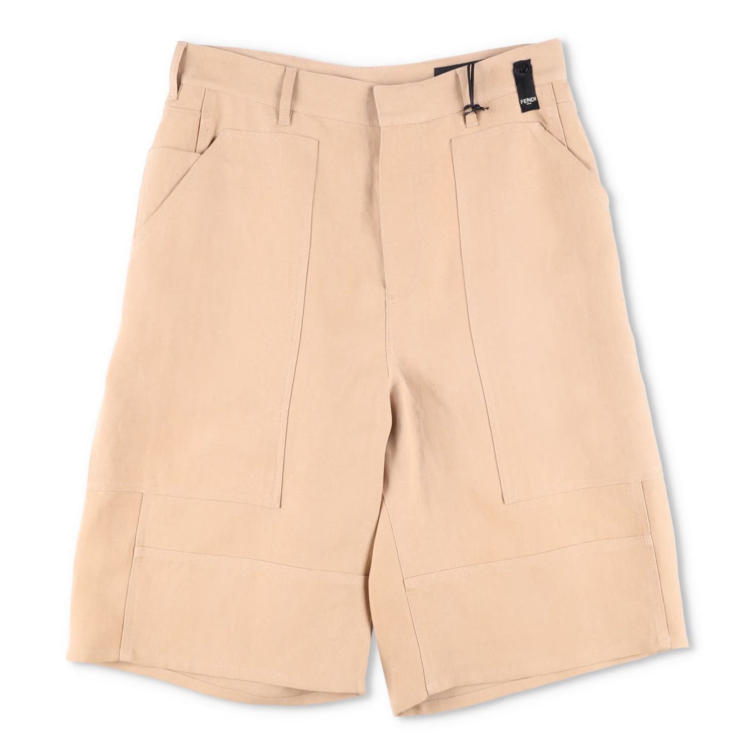 FENDI Mens Bermuda Shorts Paper Canvas Beige Flat Front Zip Size 46 RRP 945