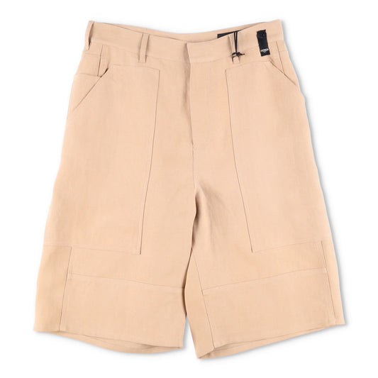 FENDI Mens Bermuda Shorts Paper Canvas Beige Flat Front Zip Size 46 RRP 945