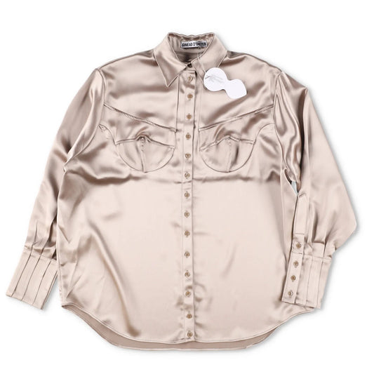 SINEAD O'DWYER Womens Classic Satin Viscose Caramel Blouse Metallic 8 RRP 805 — View 2
