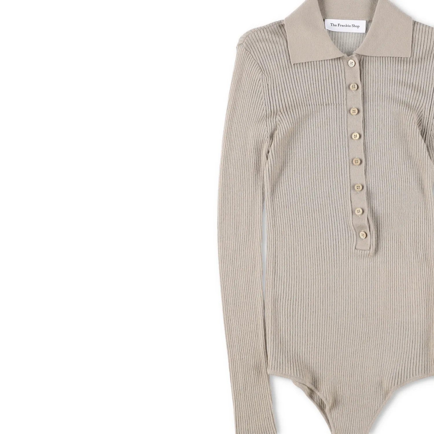 FRANKIE SHOP Womens Solana Polo Bodysuit Ribbed Knit Beige Size XS RRP 198 — View 5