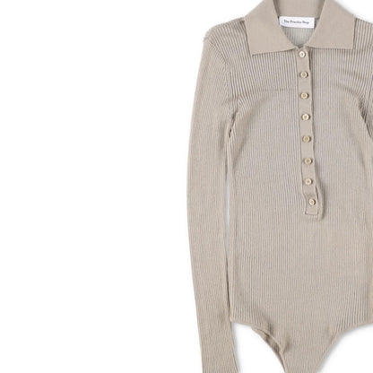 FRANKIE SHOP Womens Solana Polo Bodysuit Ribbed Knit Beige Size XS RRP 198 — View 5
