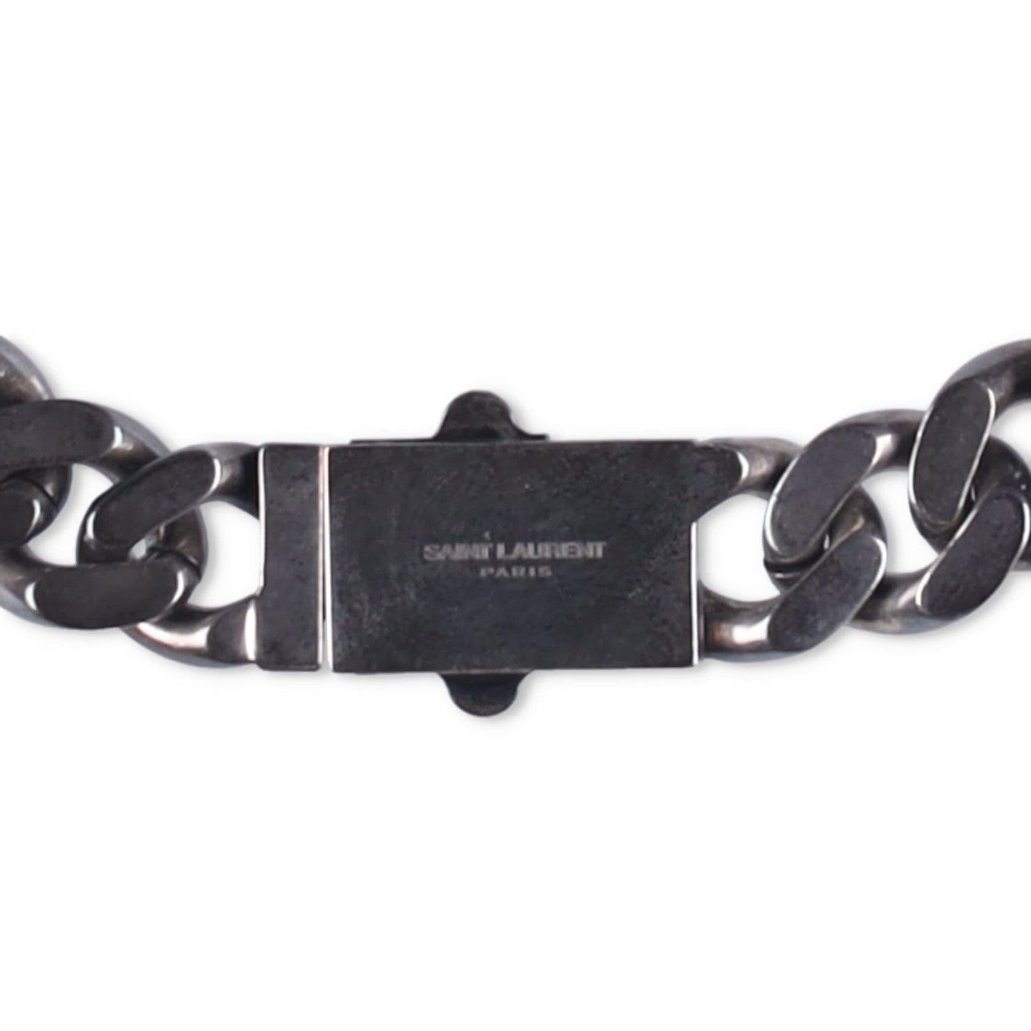 SAINT LAURENT Silver Chunky Chain Necklace Curb Push Lock Size M RRP 545 — View 2