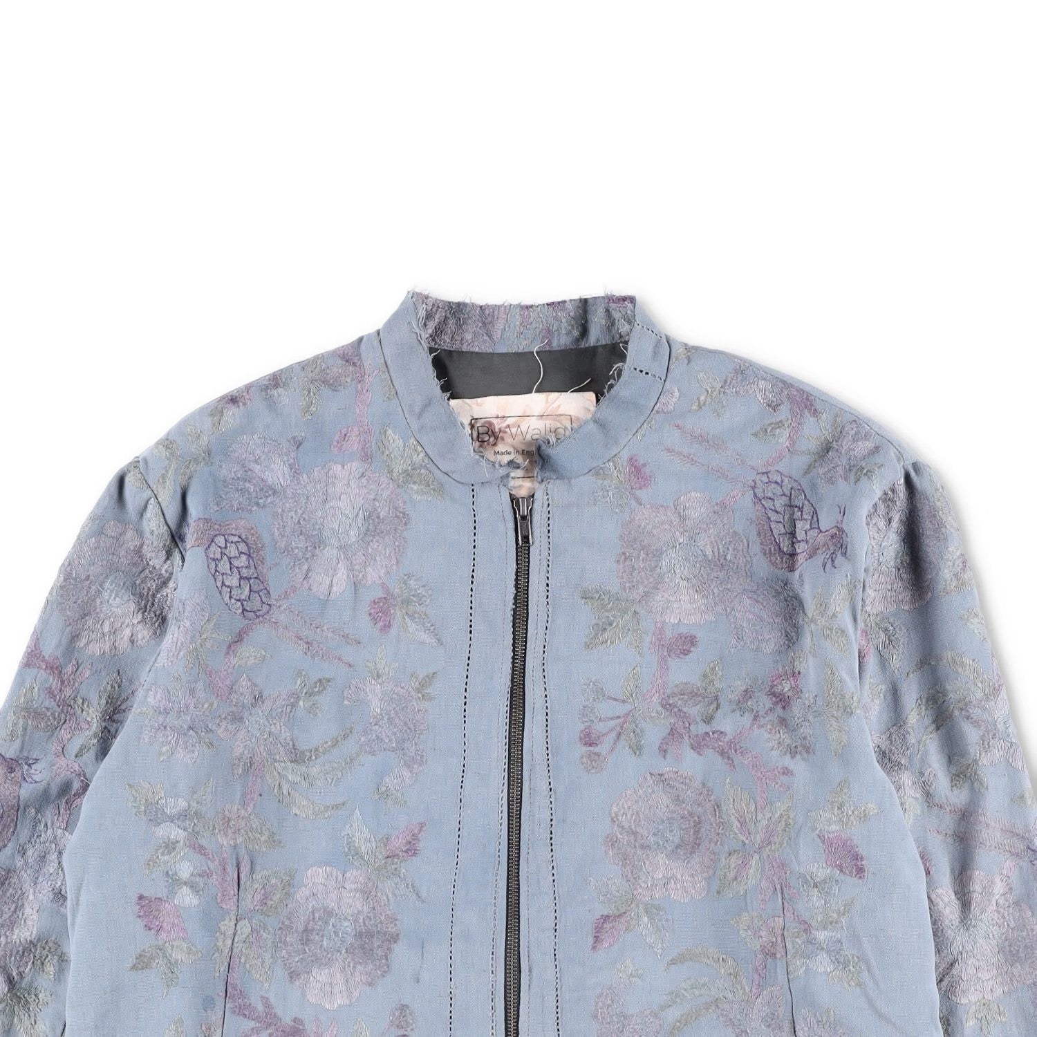 BY WALID Mens Bomber Jacket Blue Cotton Embroider Floral Band Collar XL RRP 1500 — View 2