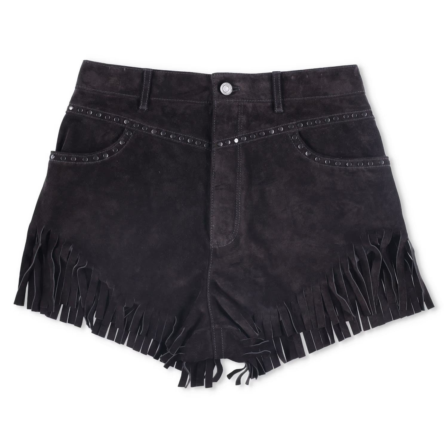 SAINT LAURENT Womens Shorts Black Leather Fringe Accents Size 40 RRP 1500