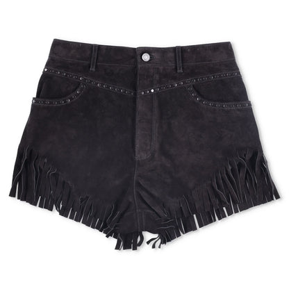 SAINT LAURENT Womens Shorts Black Leather Fringe Accents Size 40 RRP 1500