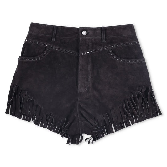 SAINT LAURENT Womens Shorts Black Leather Fringe Accents Size 40 RRP 1500