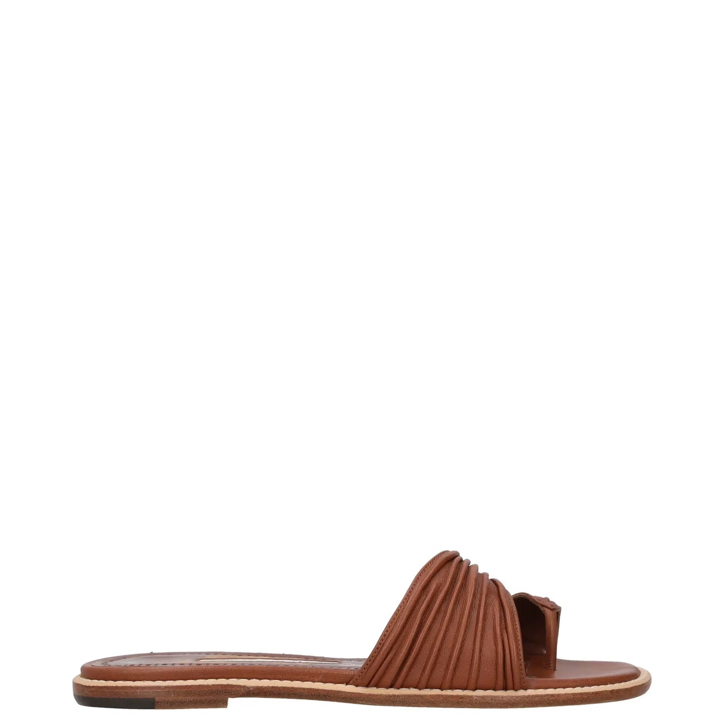 MANOLO BLAHNIK Womens Sandal Brown Leather Slider Open Toe Flat UK 4 RRP 600