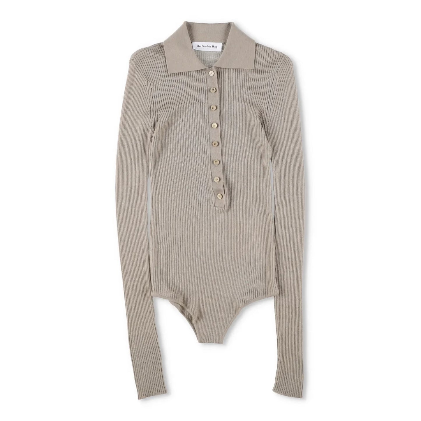 FRANKIE SHOP Womens Solana Polo Bodysuit Ribbed Knit Beige Size XS RRP 198