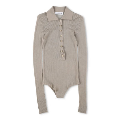 FRANKIE SHOP Womens Solana Polo Bodysuit Ribbed Knit Beige Size XS RRP 198