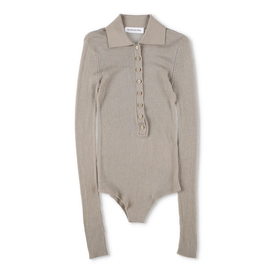 FRANKIE SHOP Womens Solana Polo Bodysuit Ribbed Knit Beige Size XS RRP 198