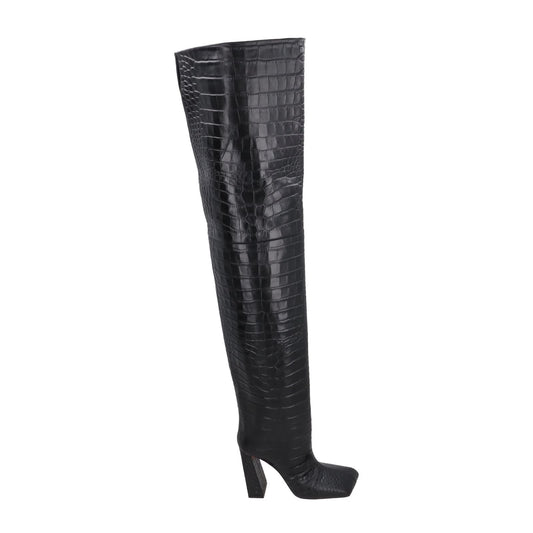 AMINA Women Marine 95 High Heel Square Thigh High Croc Boots Black UK5.5 RRP1650