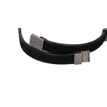 SAINT LAURENT Womens Bracelet Belt Black Leather Silver YSL RRP 275 — View 10