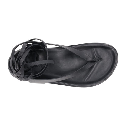 AEMERY Womens Shel Flat Thong Sandal Leather Black Ankle Tie Comfort UK 4 RRP157 — View 7