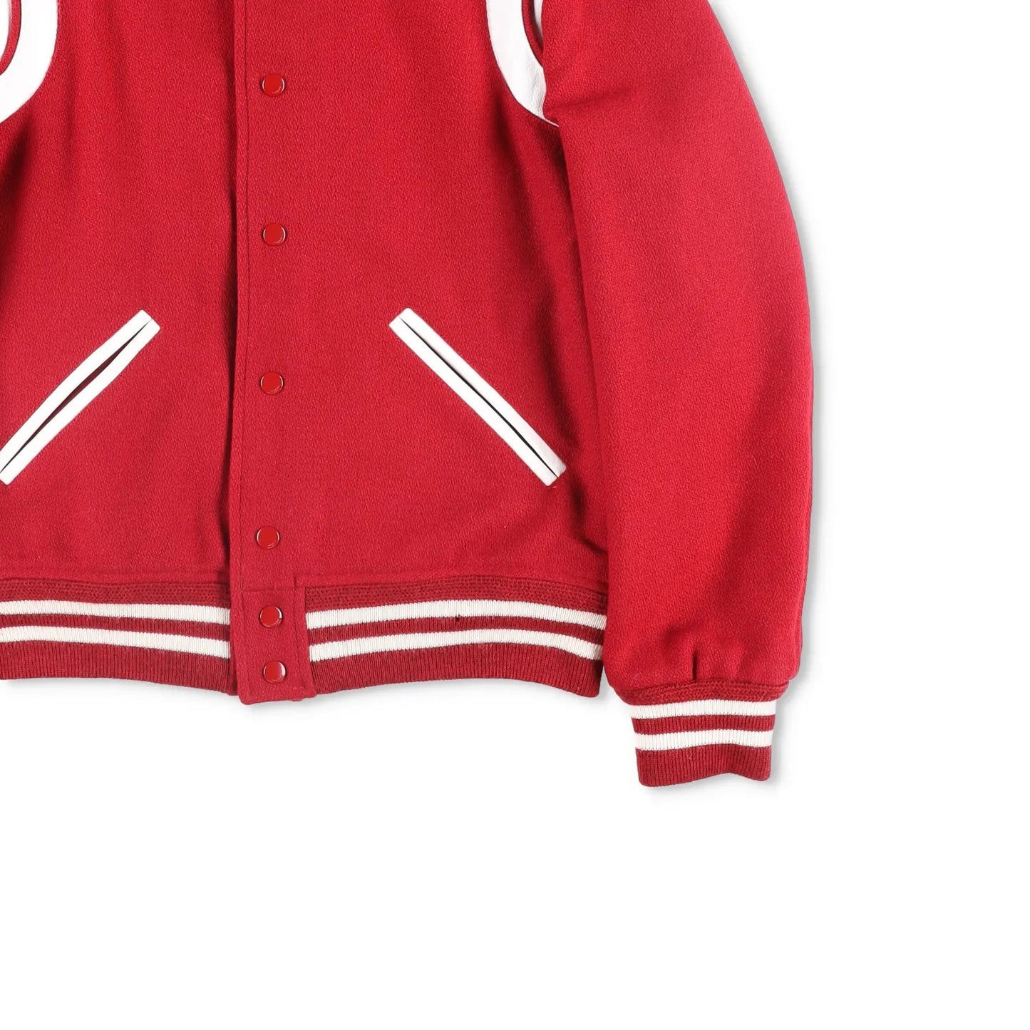 SAINT LAURENT Womens Varsity Jacket Red White Wool Snap Closure Size 48 RRP 2000 — View 4