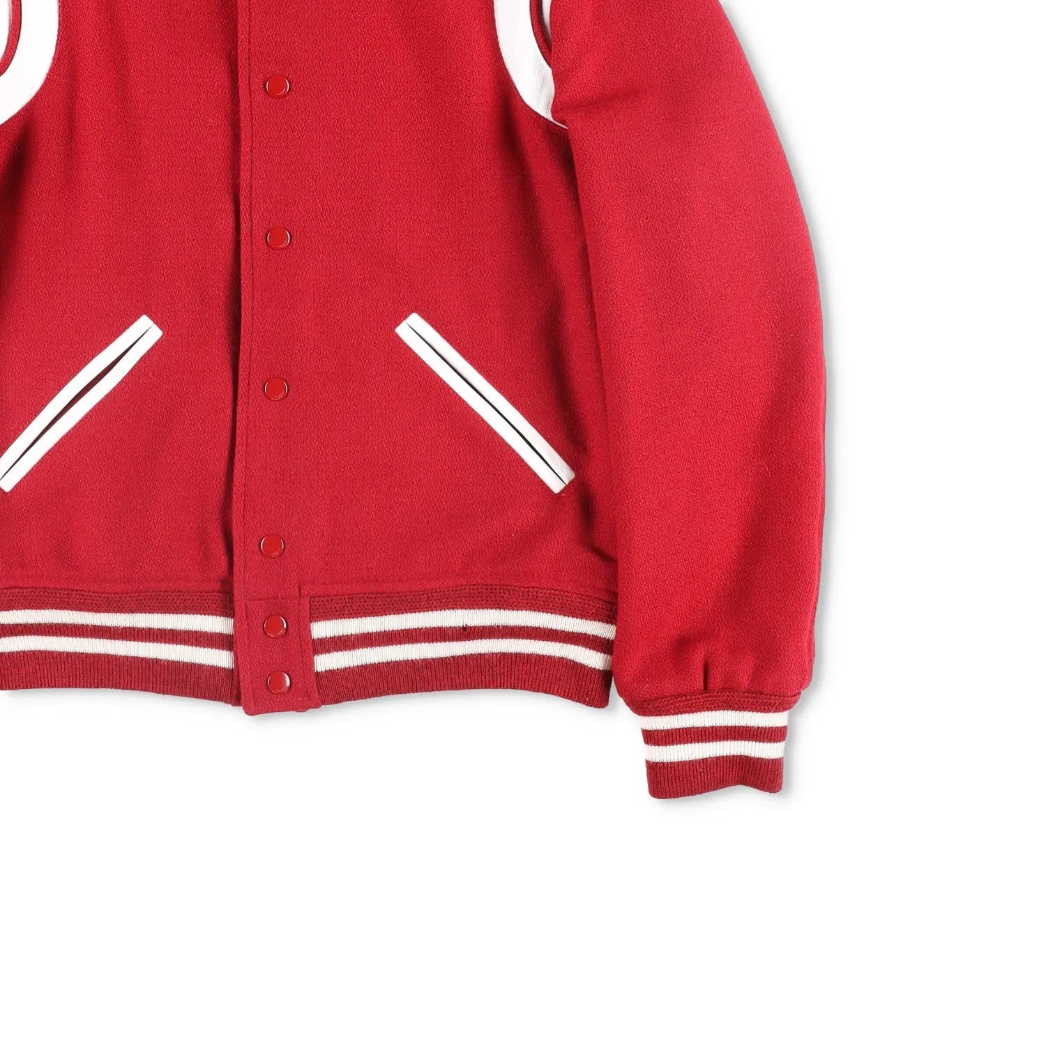 SAINT LAURENT Womens Varsity Jacket Red White Wool Snap Closure Size 48 RRP 2000 — View 4