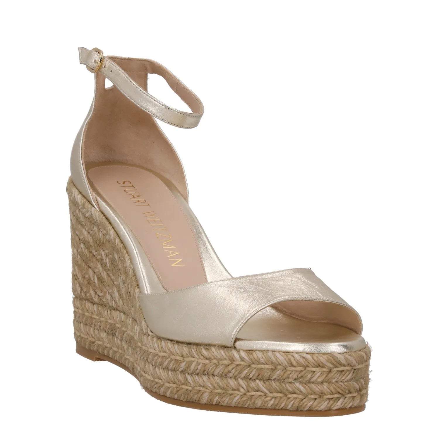STUART WEITZMAN LADIES Nudistcurve Espadrilles Wedge Leather Gold 41 RRP375 — View 2