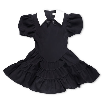 SHUSHU TONG Womens Fit & Flare Dress Black Puff Sleeve Ruffle Collared 8 RRP 650