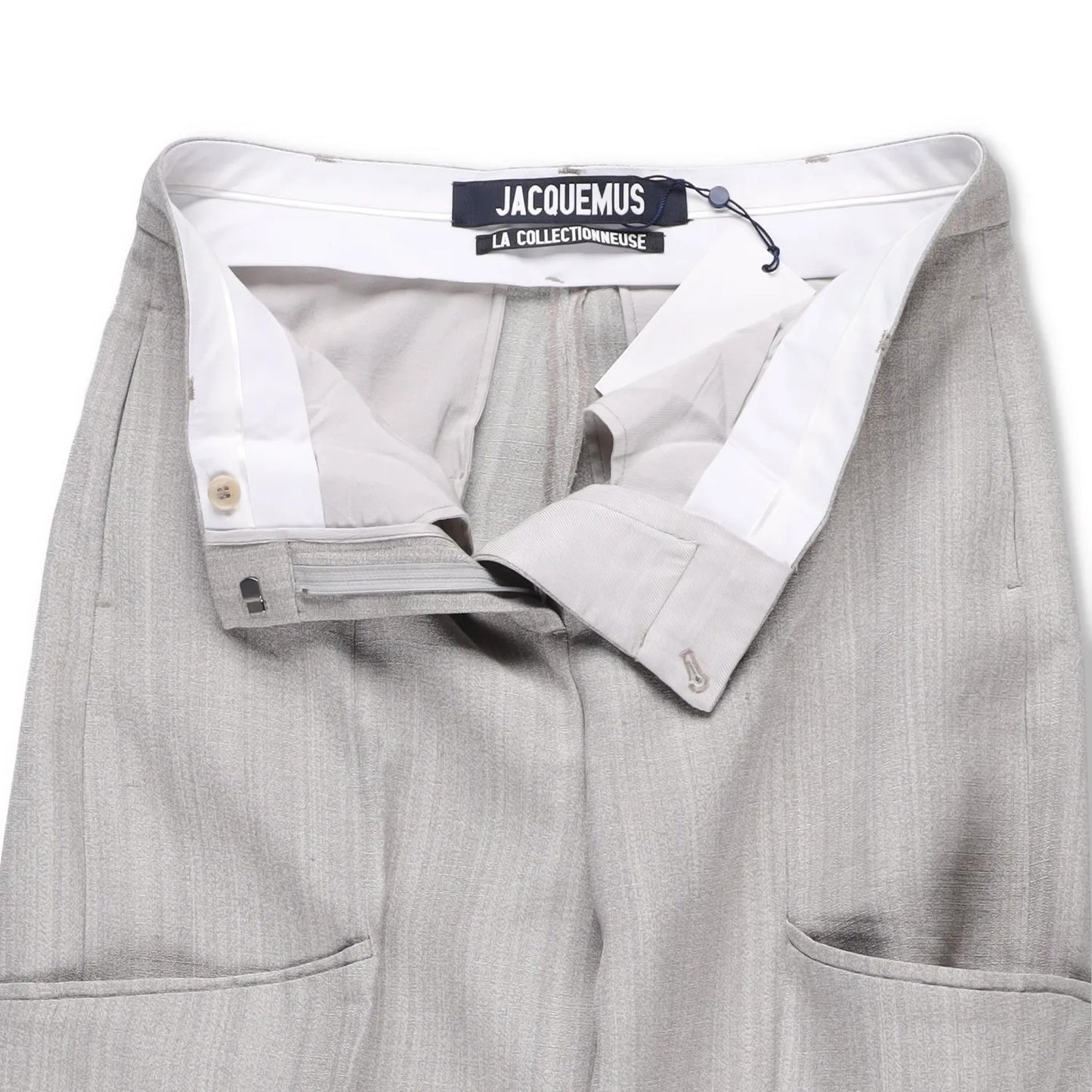 JACQUEMUS Womens Wide Leg Trousers Grey Silk Blend Pockets Size 40 RRP 300 — View 9