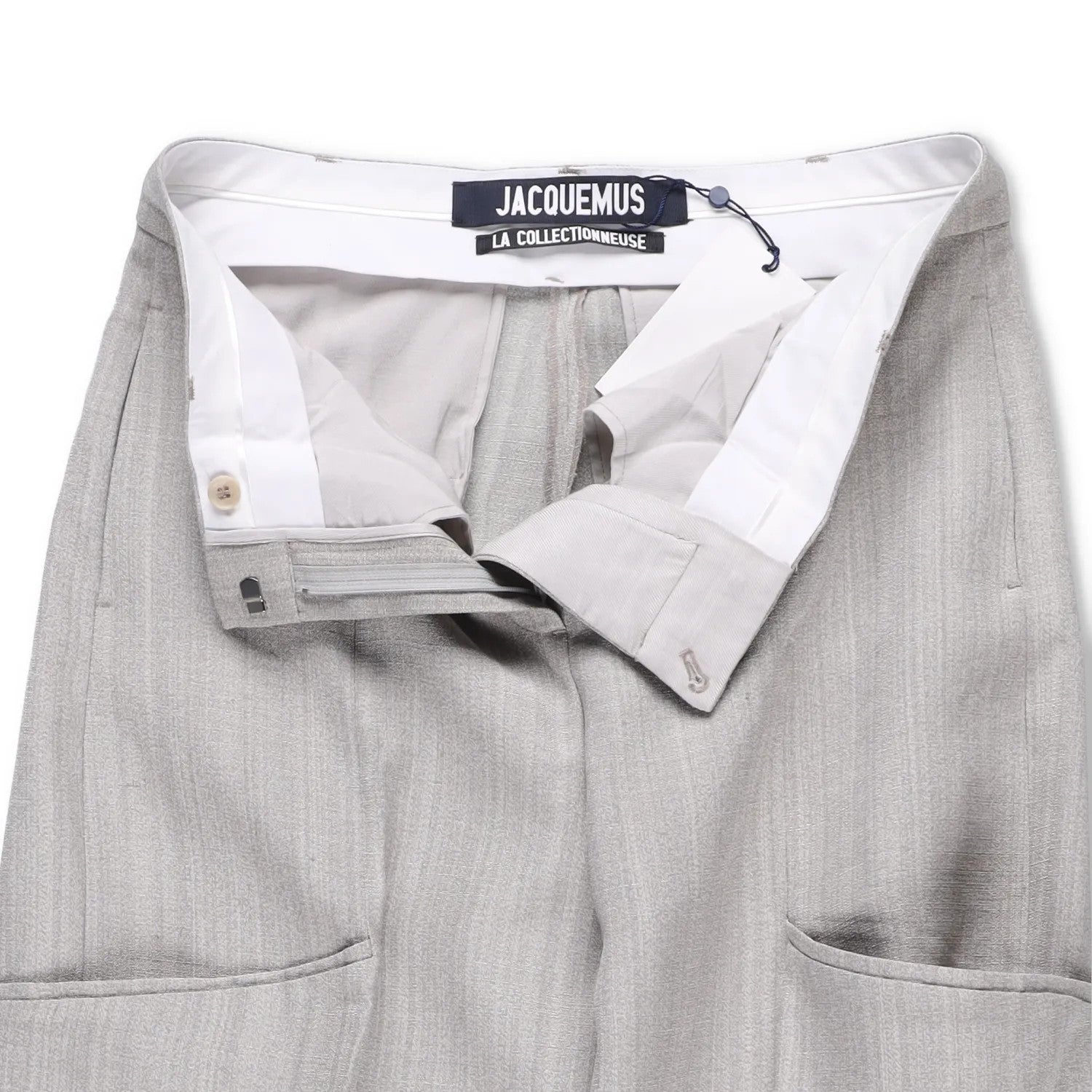 JACQUEMUS Womens Wide Leg Trousers Grey Silk Blend Pockets Size 40 RRP 300 — View 9