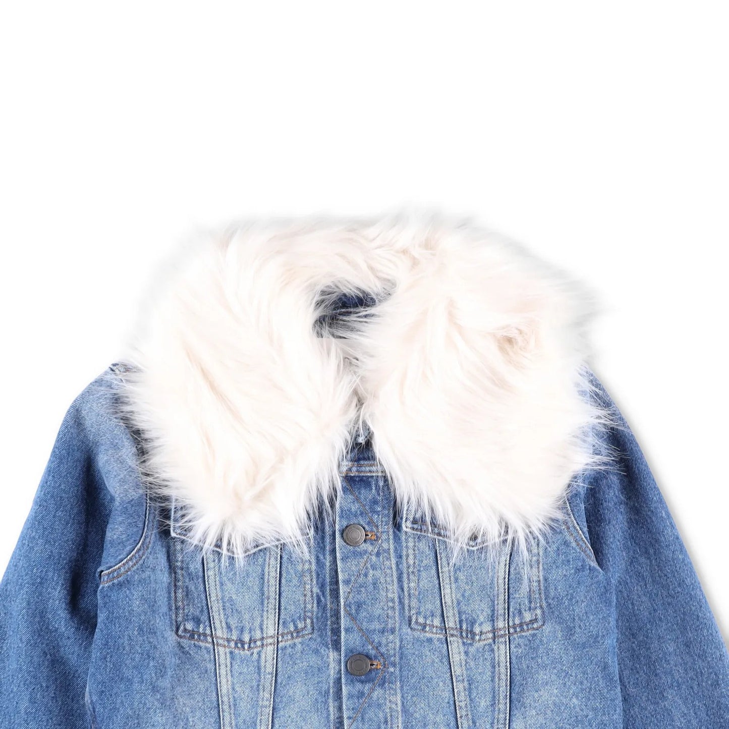 AMI Womens Denim Jacket Faux Fur Collar Cropped Blue Long Sleeve Size L RRP 365 — View 2