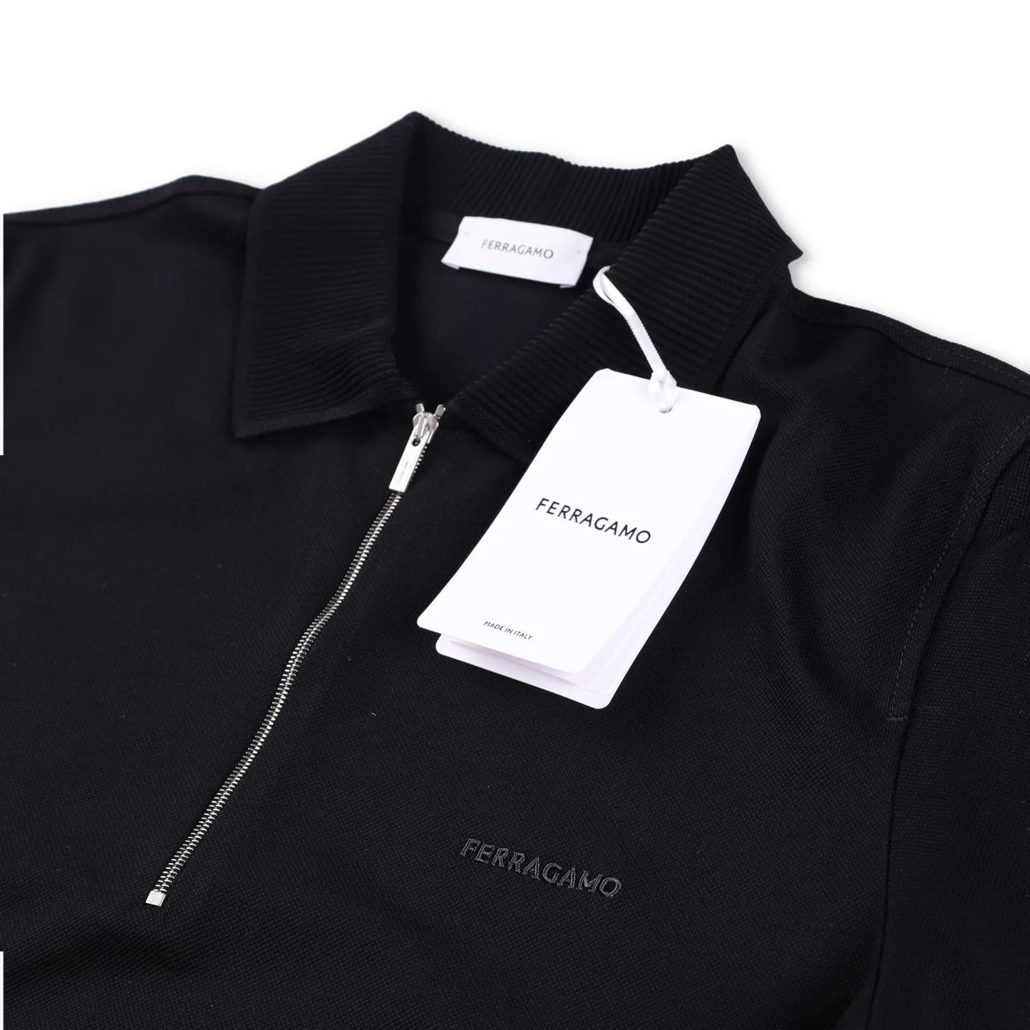SALVATORE FERRAGAMO Men Polo Shirt Piquet Jersey Short Sleeve Zip Black S RRP443 — View 6