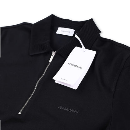 SALVATORE FERRAGAMO Men Polo Shirt Piquet Jersey Short Sleeve Zip Black S RRP443 — View 6