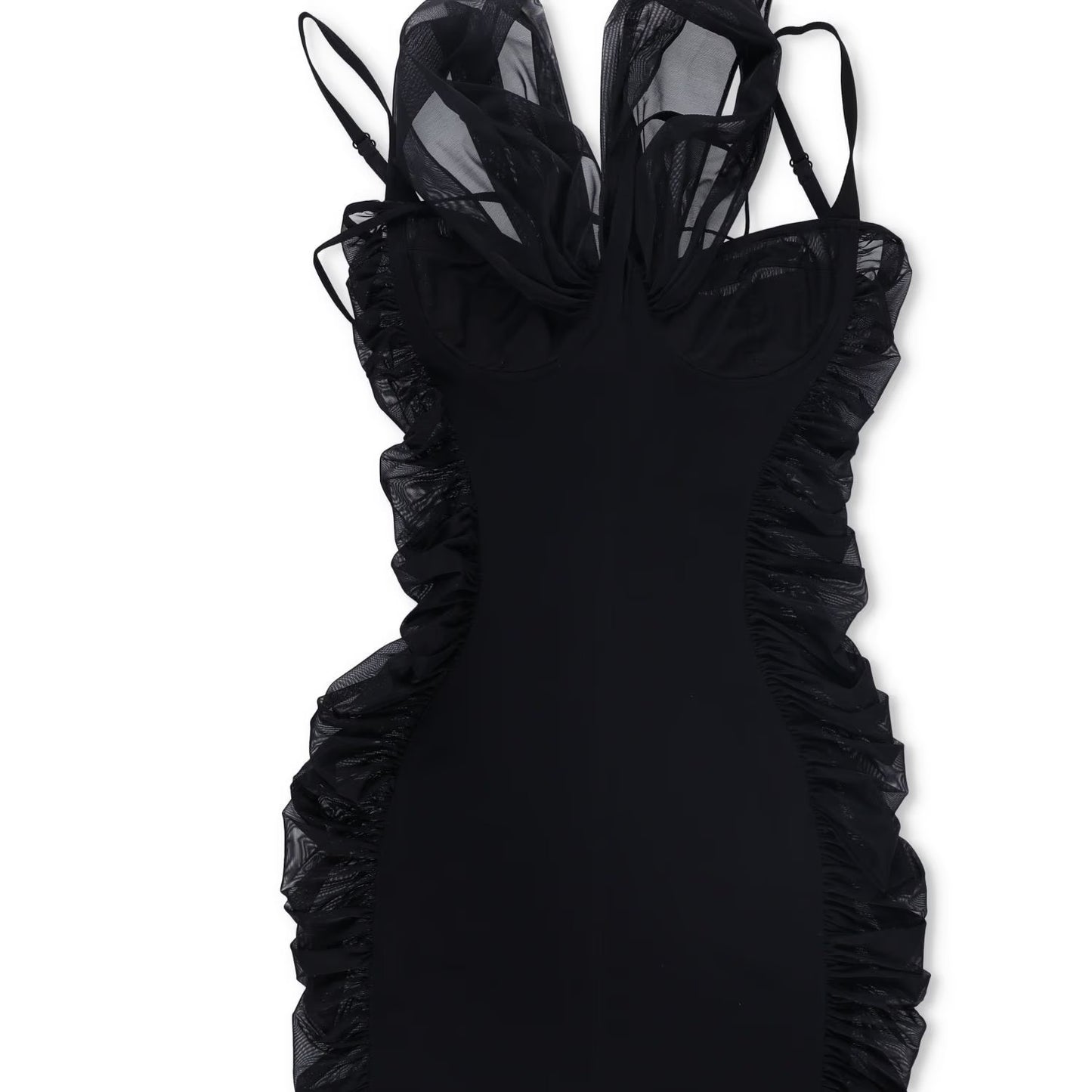 MUGLER Womens Mini Dress V-Neck Sleeveless Black Ruched Size 40 RRP 1475 — View 4